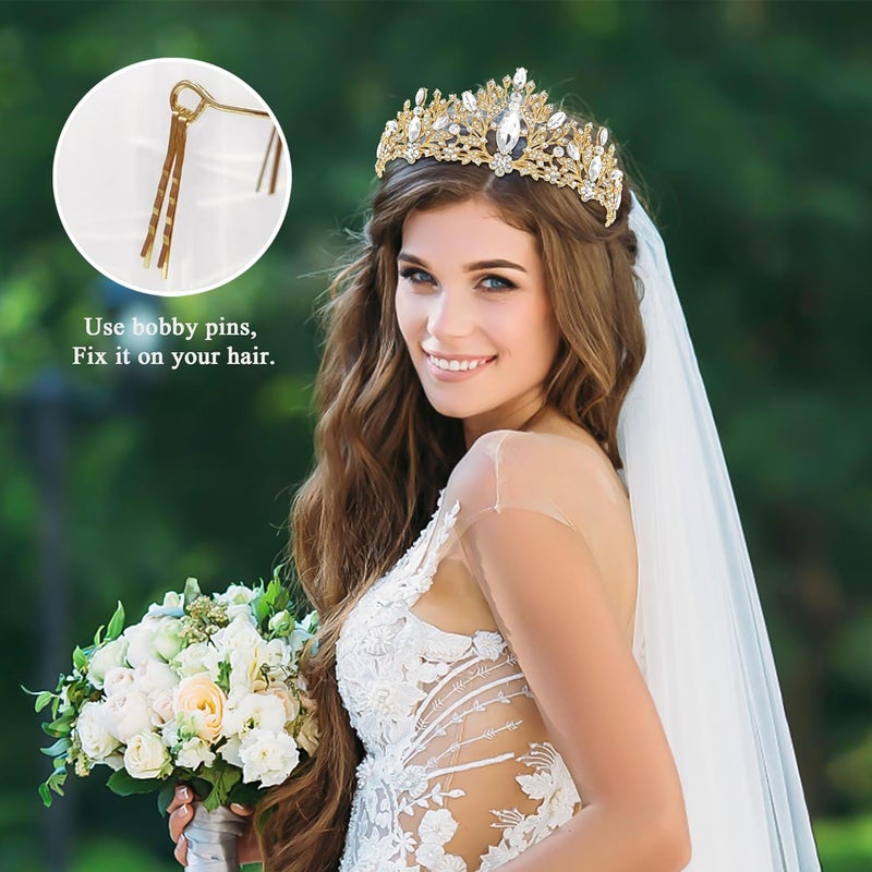 TAROSE Crowns for Women, Queen Crystal Gold Silver Tiaras with White Rhinestone and Combs, Goddess Crown for Wedding Bride Birthday Princess Bridal Shower Hair Accessories for Women - Image 5